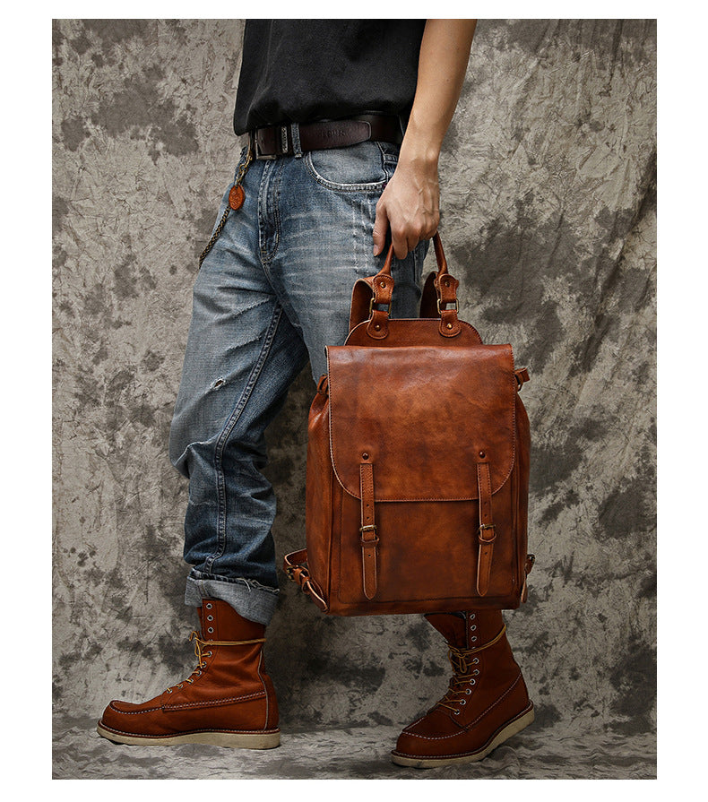 Handmade Vintage Vegetable-Tanned Leather Backpack-Backpack-Black-42CM*14CM*31CM-Free Shipping Leatheretro