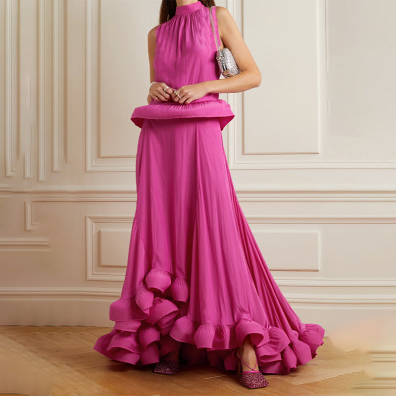Luxury Designed Ruffled Sleeveless Two Pieces Dress Suits-Dresses-Black-S-Free Shipping Leatheretro