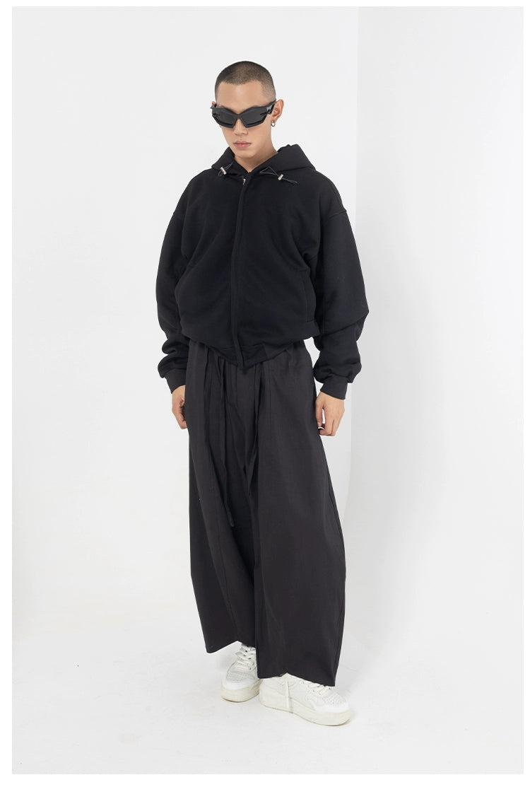 CLP Black & Grey Men's Loose Fit Zip-Up Hoodie-black-S-Free Shipping Leatheretro