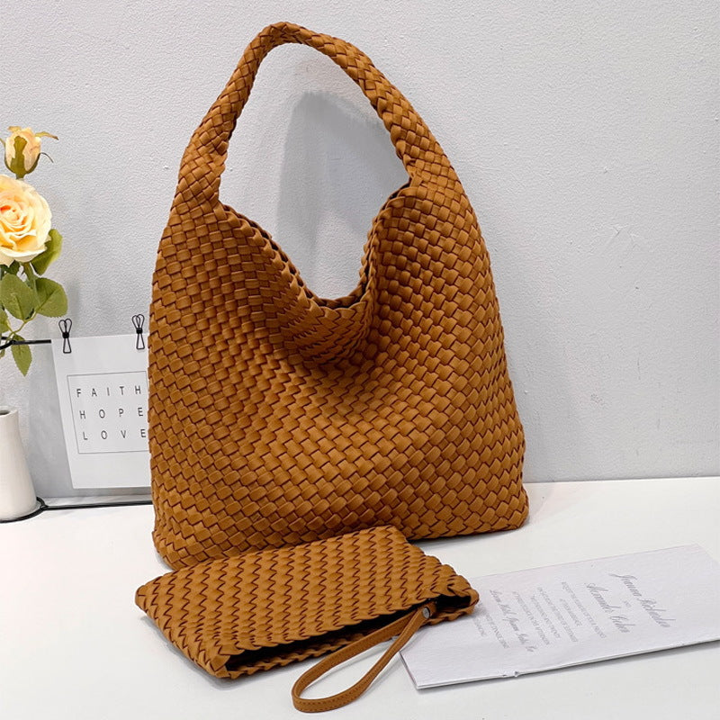 Handwoven Nylon Tote Bag for Women-Black + woven change purse-Free Shipping Leatheretro