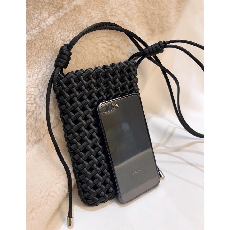 Handwoven Phone Purse – Stylish Women's Crossbody Bag-black-Free Shipping Leatheretro