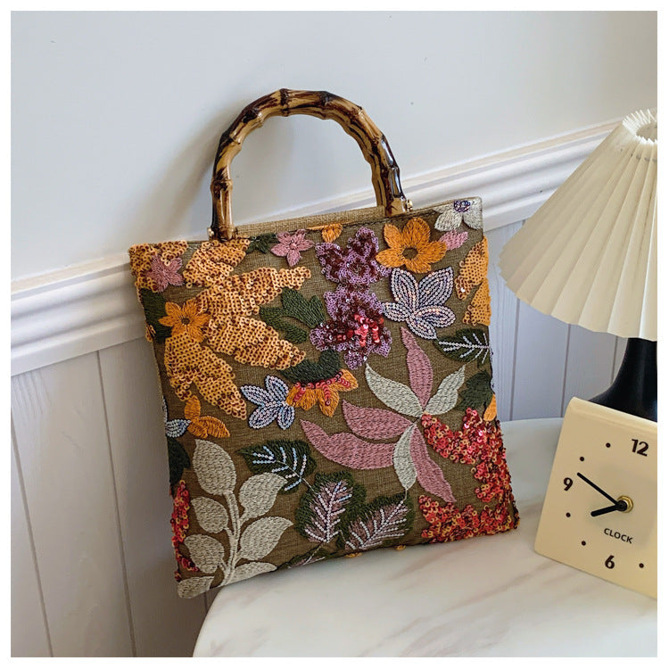 Elegant Bamboo Handle Clutch – Vintage Embroidered Evening Bag-A-Free Shipping Leatheretro