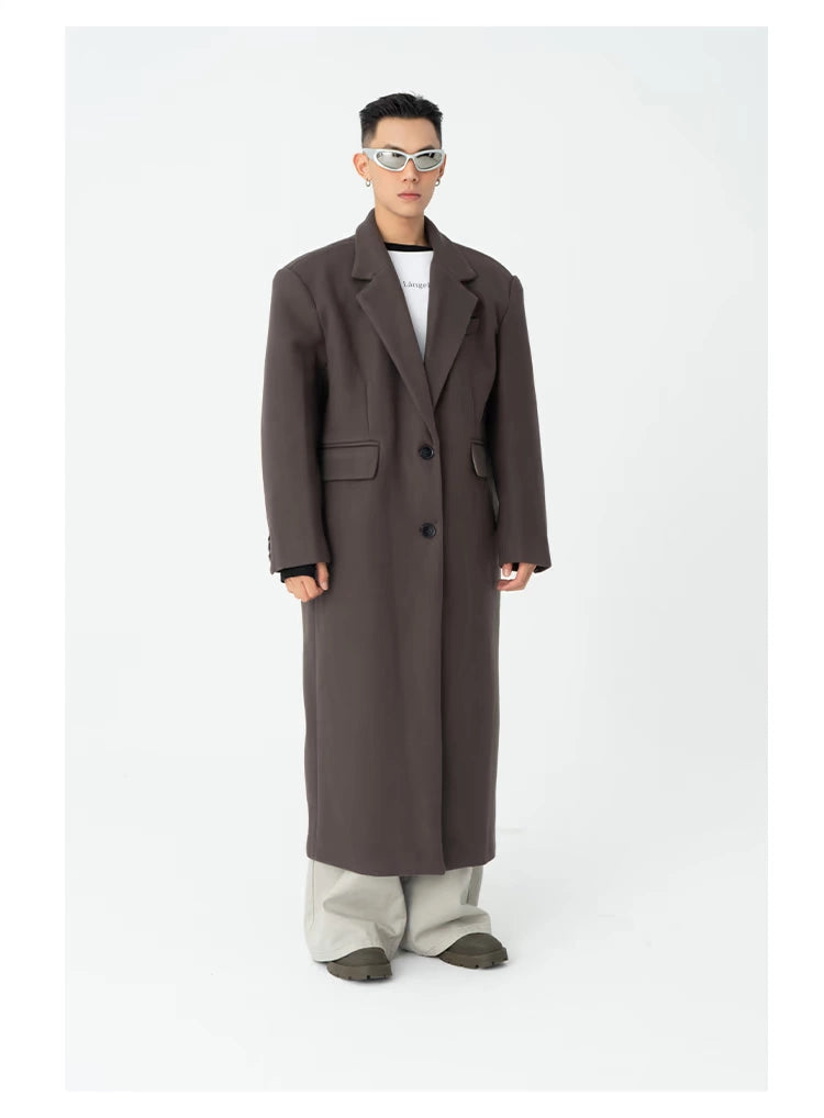 CLP Men's Oversized Wool Trench Coat-Coats & Jackets-Black-M-Free Shipping Leatheretro