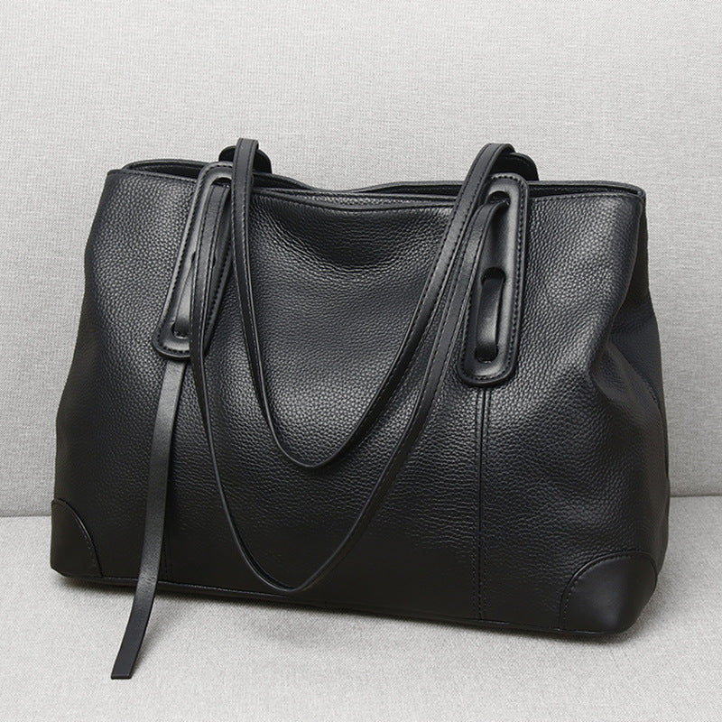 Women Genuine Leather Large Capacity Stylish Handbag for Work & Commute-black-Free Shipping Leatheretro
