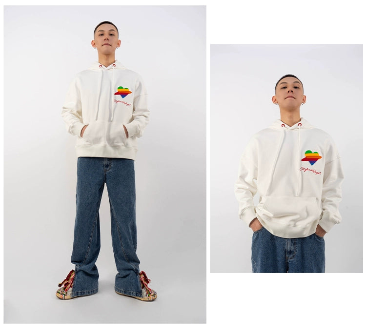 CLP Unisex Rainbow Heart Loose Fit Hoodie-Black-S-Free Shipping Leatheretro