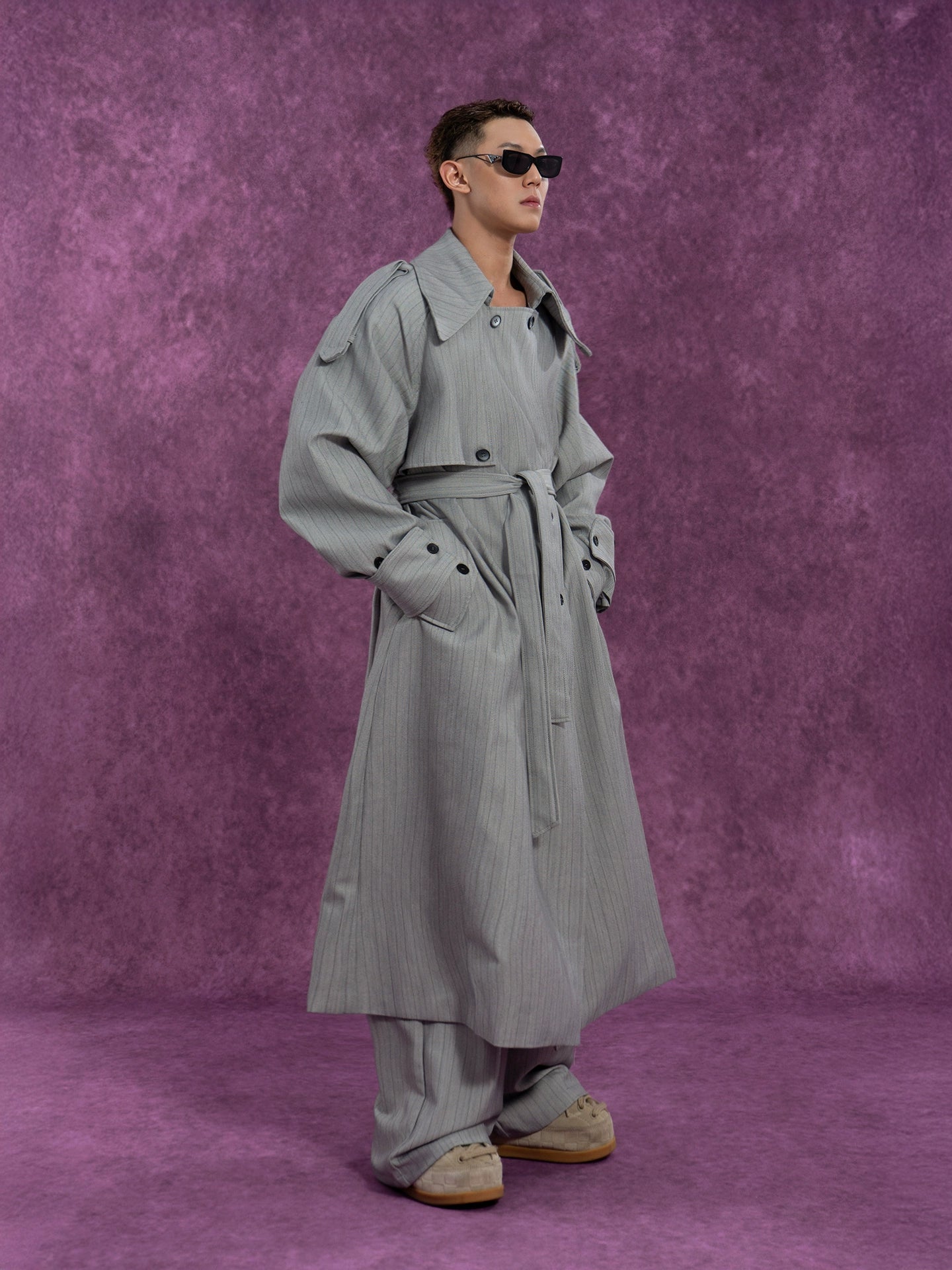 CLP Unisex Long Striped Duster Coat - Oversized Belted Trench-Coffee-S-Free Shipping Leatheretro