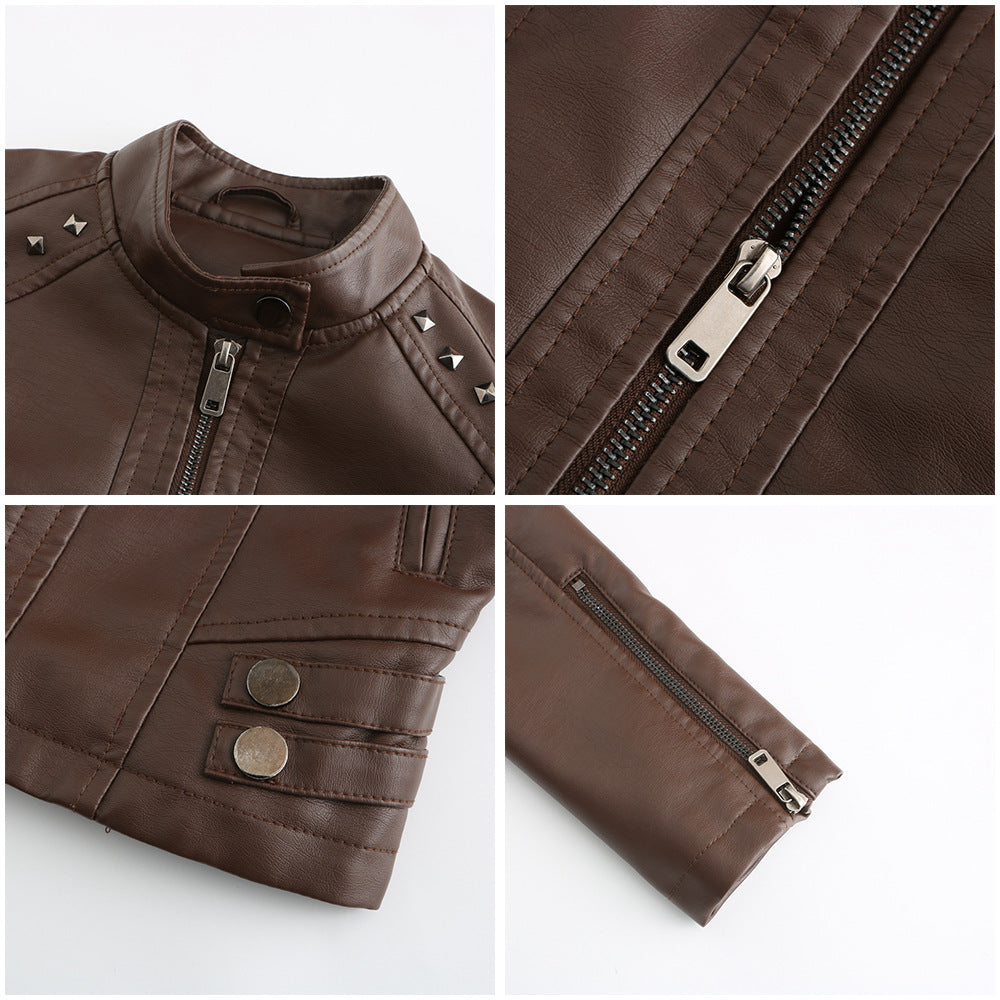 Women's Rivet Punk Biker Jacket-black-EU(XS)-Free Shipping Leatheretro