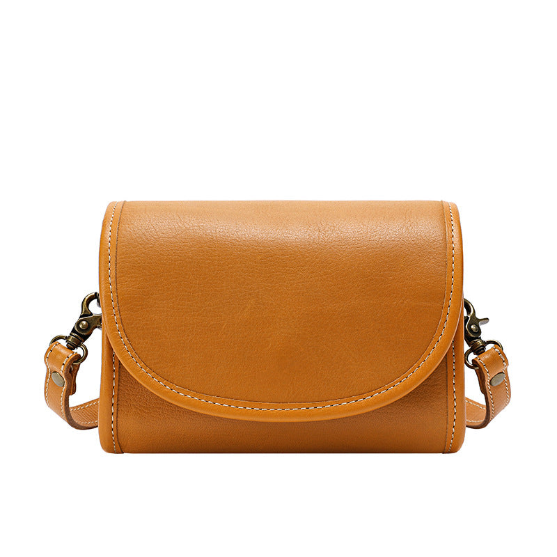 Vintage Full-Grain Leather Crossbody Bag-Sunset Yellow-Free Shipping Leatheretro