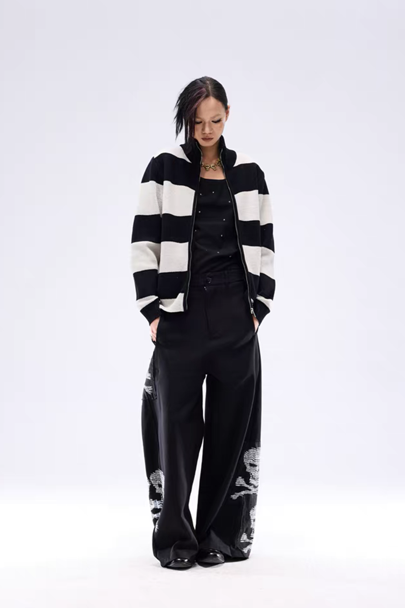NOTHINGNESS WORLD Skull Graphic Wide-Leg Sweatpants-Pants-M-Free Shipping Leatheretro