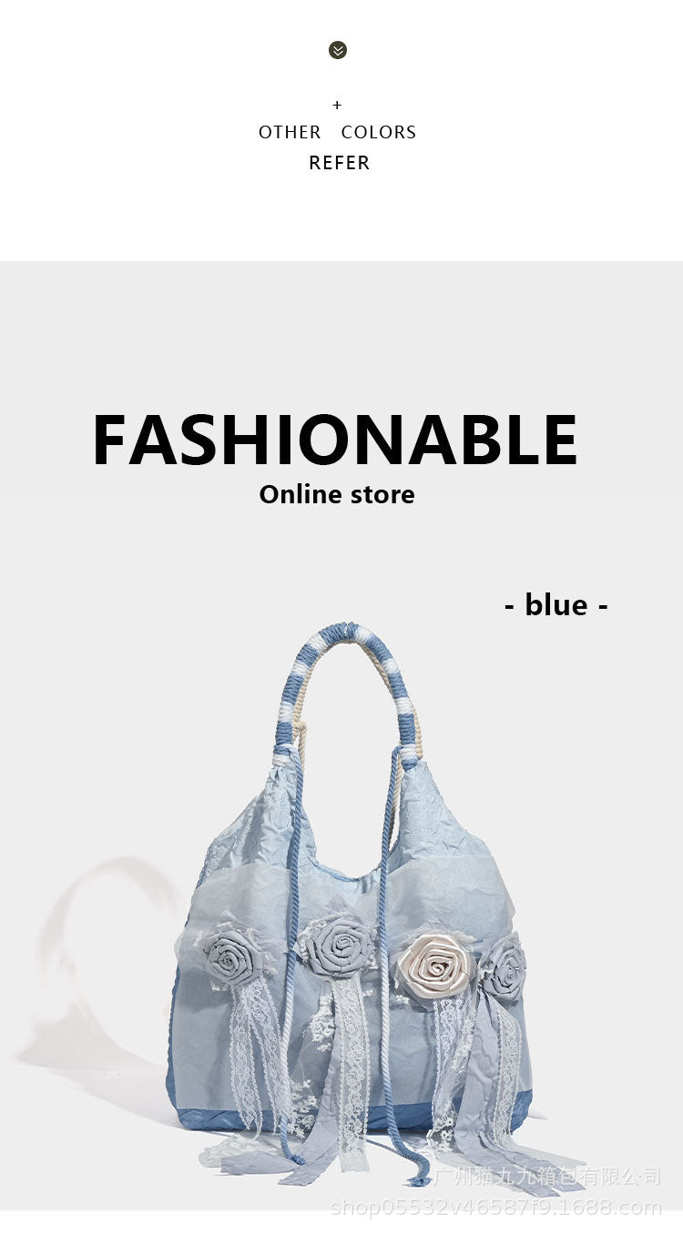 Vintage 3D Rose Design Lace Blue Shoulder Handbags-Handbags-Blue-Free Shipping Leatheretro