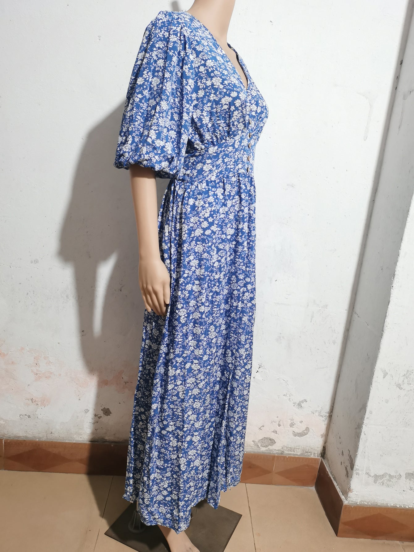 Casual V Neck Summer Bohemia Beach Dresses-Dresses-Blue-S-Free Shipping Leatheretro