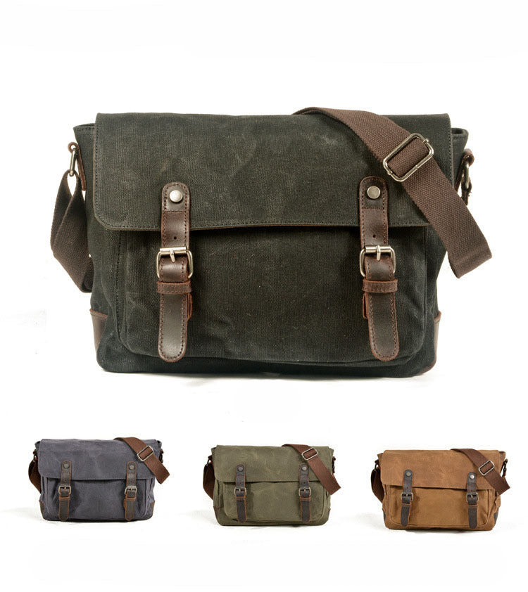 Men's Vintage Waxed Canvas Crossbody Bag-khaki-Free Shipping Leatheretro