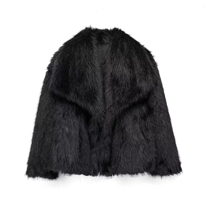 Women Faux Fur Short Overcoats-Coats & Jackets-Black-XS-Free Shipping Leatheretro