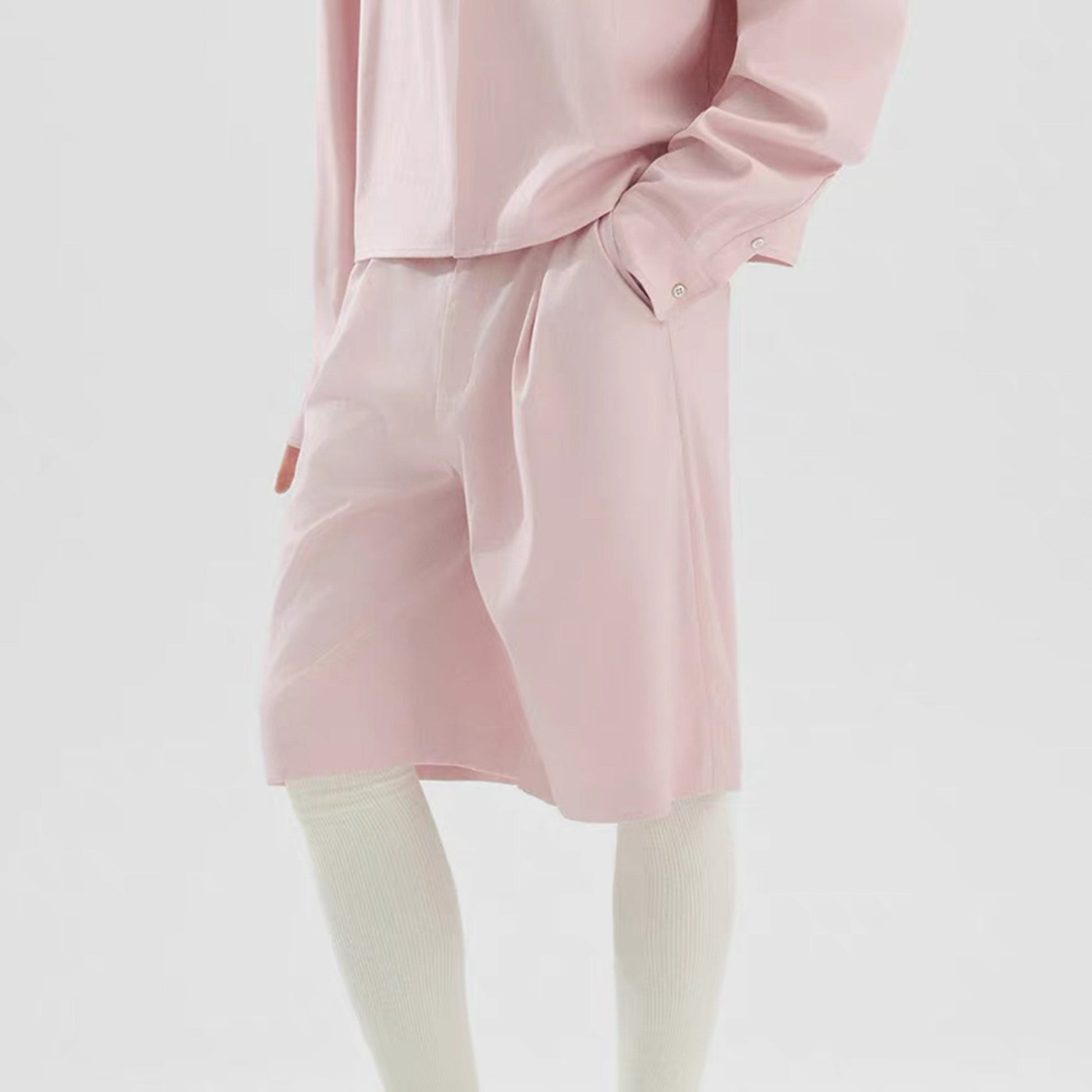 TIWILLTANG Straight-Leg Pinstripe Knee-Length Shorts White/Pink-Shorts-S-Pink-Free Shipping Leatheretro