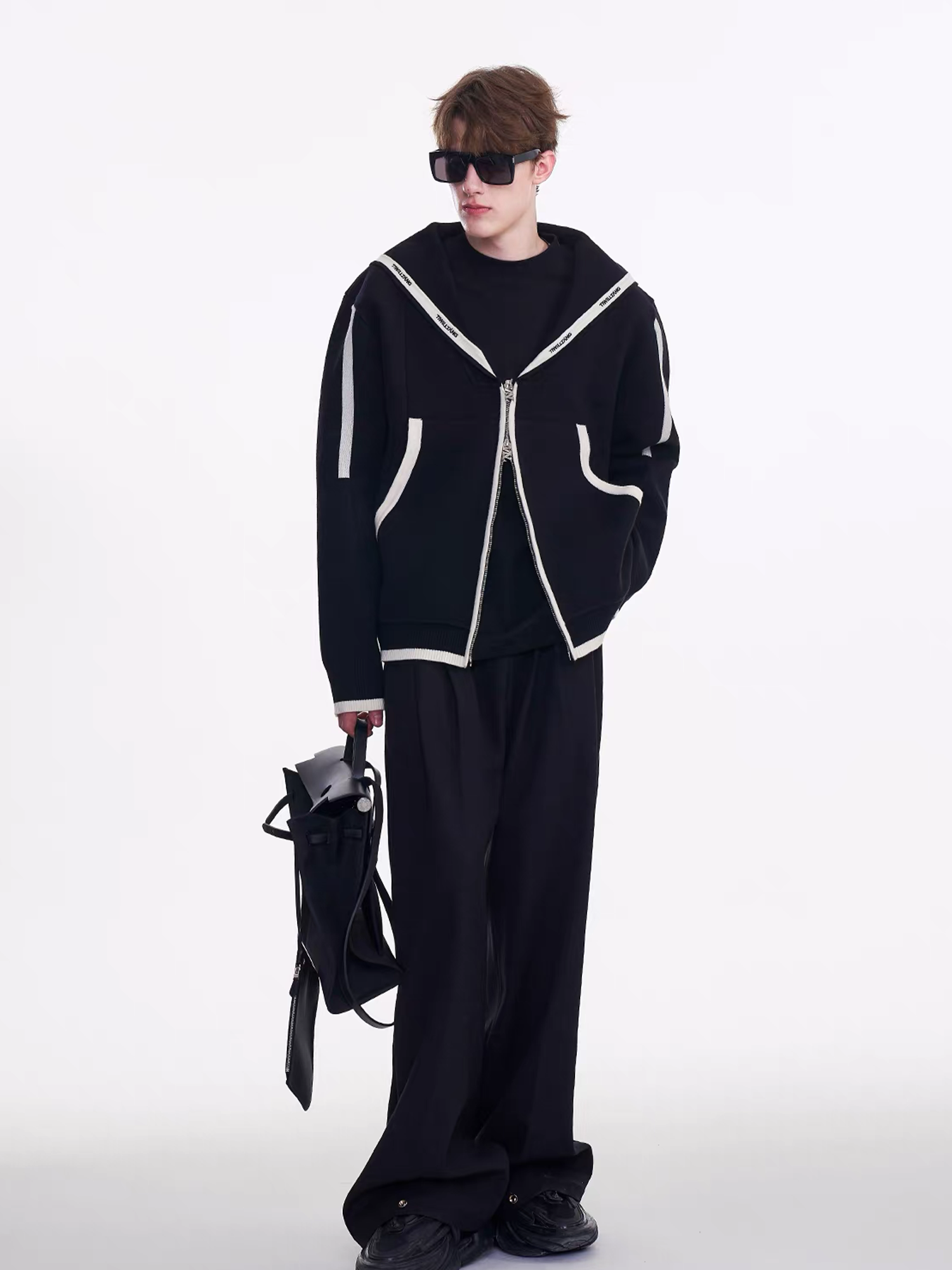 TIWILLTANG Contrast-Trim Sailor-Collar Jacket