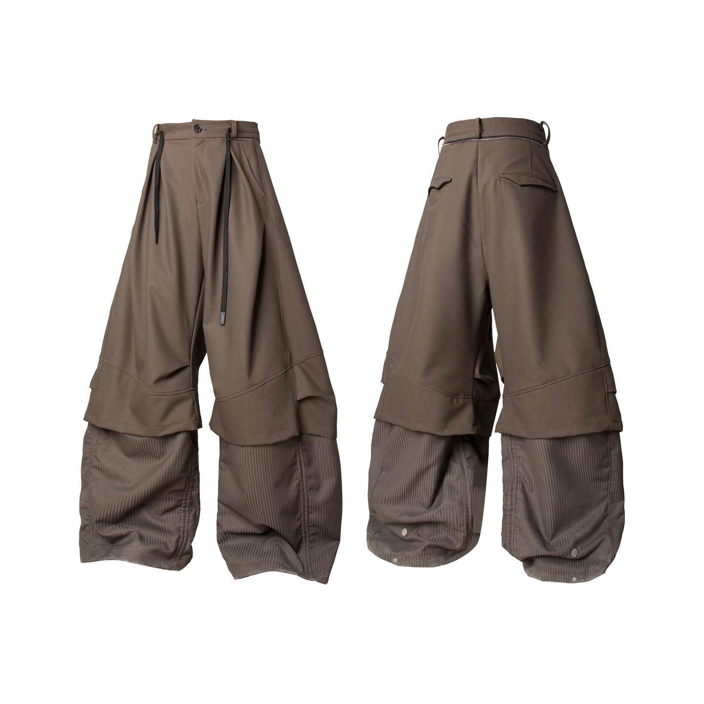 RELABEL Double-Layer Vertical & Horizontal Pleated Wide-Leg Trousers-Brown-XS-Free Shipping Leatheretro