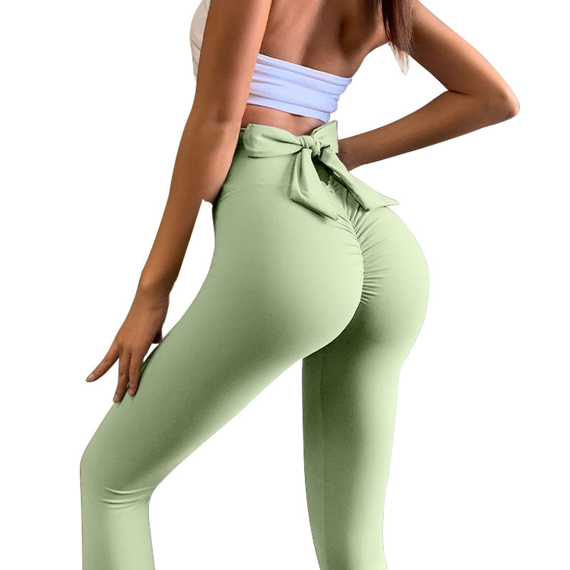 Sexy High Waist Back Bow Design Sports Leggings-Activewear-Green-S-Free Shipping Leatheretro