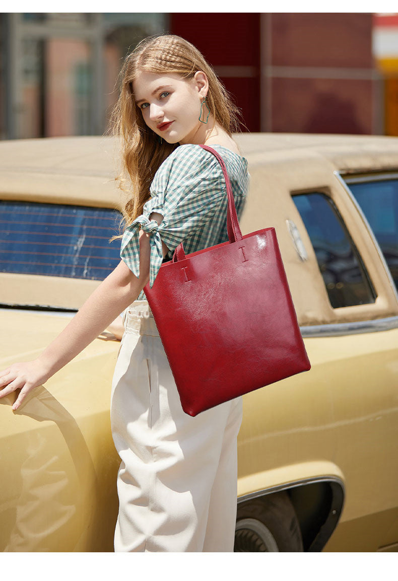 Retro Large Capacity Oil Wax Leather Tote Bag-Handbags-Brown-Free Shipping Leatheretro