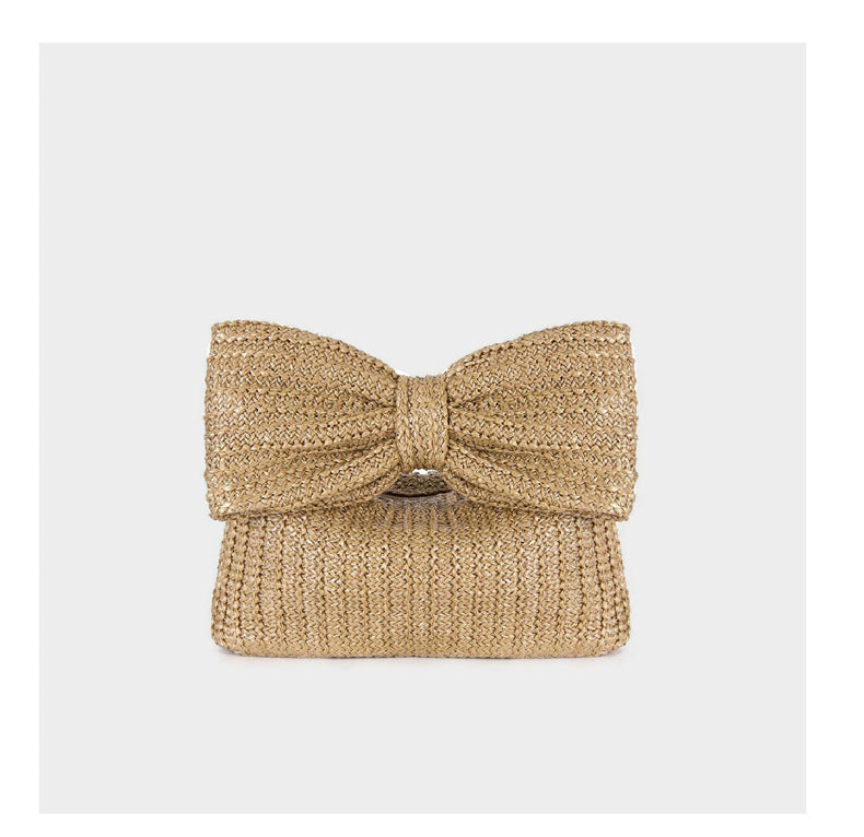 Bowknot Straw Handbag – Crossbody Boho Chic Purse for Women-khaki-24x6.5x14CM-Free Shipping Leatheretro