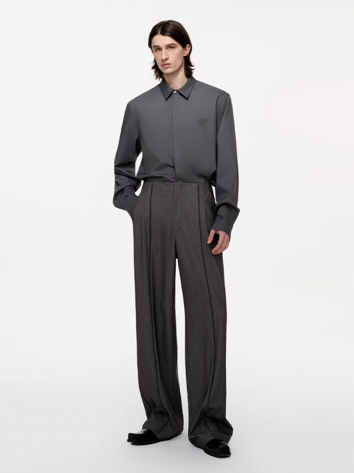 TIWILLTANG Classic Raw Edge Straight-Leg Trousers-Pants-S / 28-31”-Dark Gray-Free Shipping Leatheretro