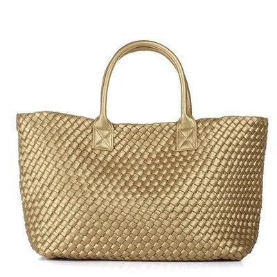 Handwoven Faux Leather Large Tote Bag for Women-White-Free Shipping Leatheretro