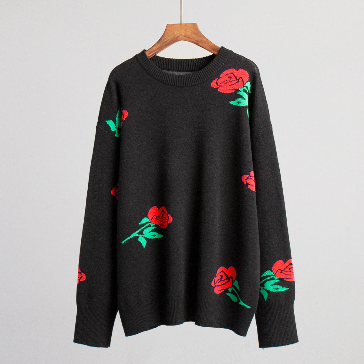 Fashion Rose Flowers Winter Knitted Women Sweaters-Sweater&Hoodies-Black-S-Free Shipping Leatheretro