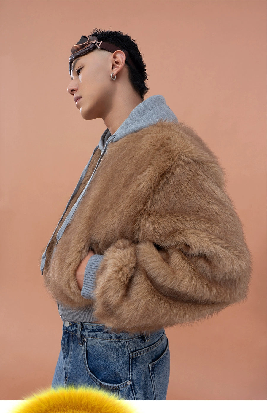 CLP Unisex Cropped Faux Fur Hoodie - Taupe Brown Zip-Up Coat-Brown-S-Free Shipping Leatheretro