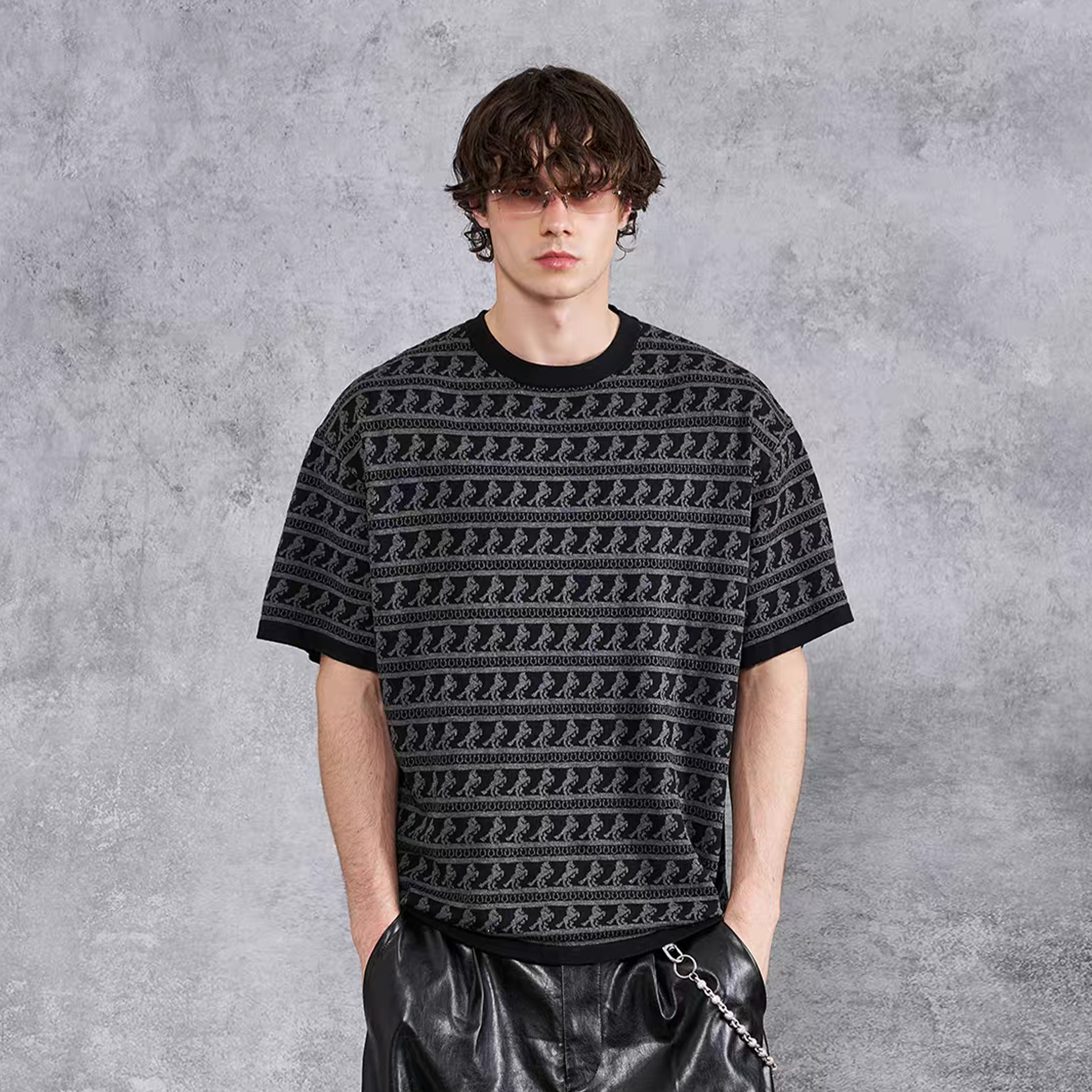 PMW Horse Jacquard Knitted T Shirt-T Shirt-S-Black-Free Shipping Leatheretro