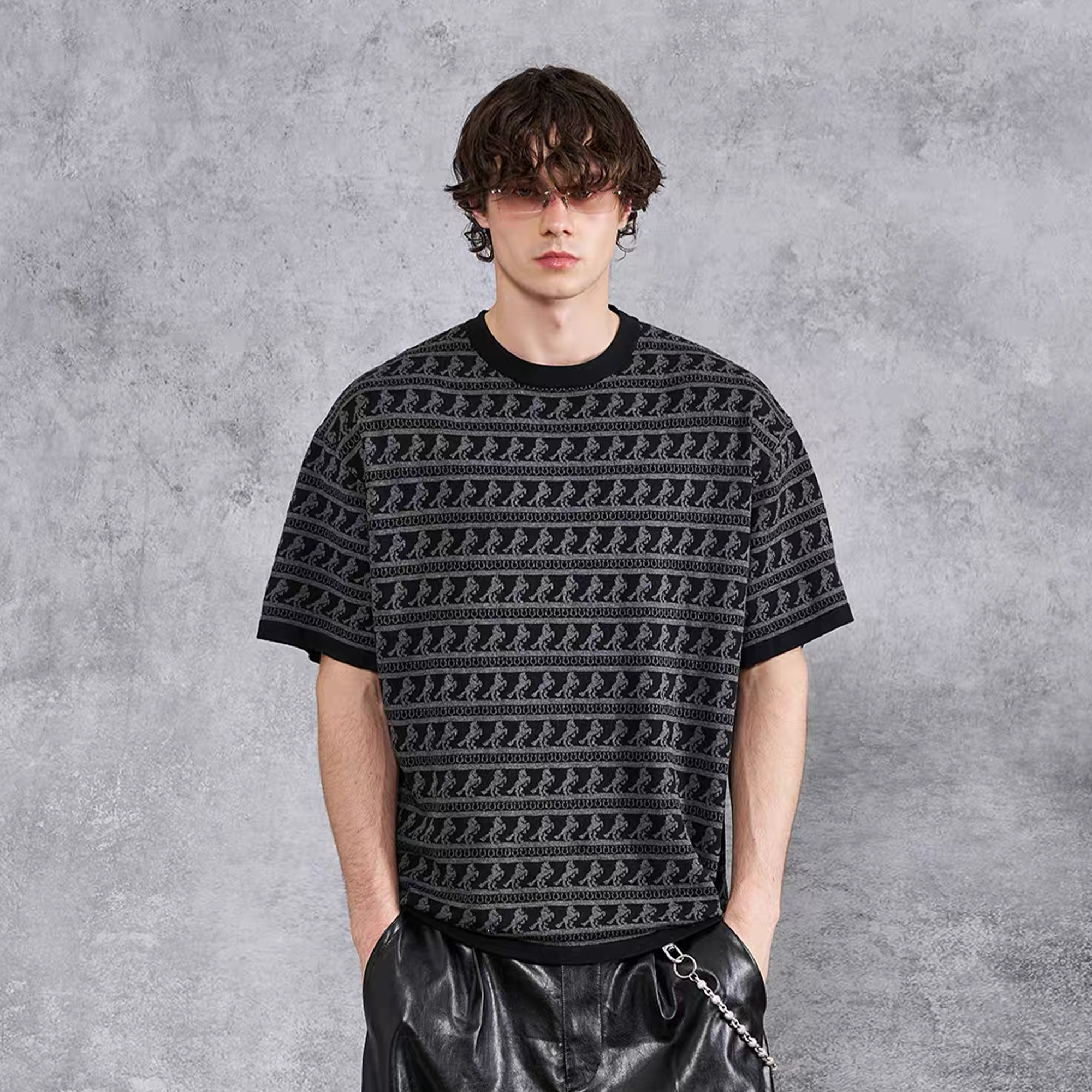 PMW Horse Jacquard Knitted T Shirt-T Shirt-S-Black-Free Shipping Leatheretro