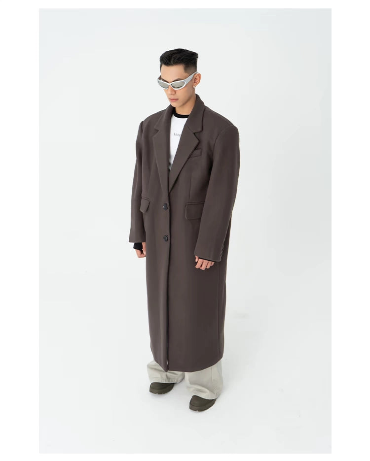 CLP Men's Oversized Wool Trench Coat-Coats & Jackets-Black-M-Free Shipping Leatheretro