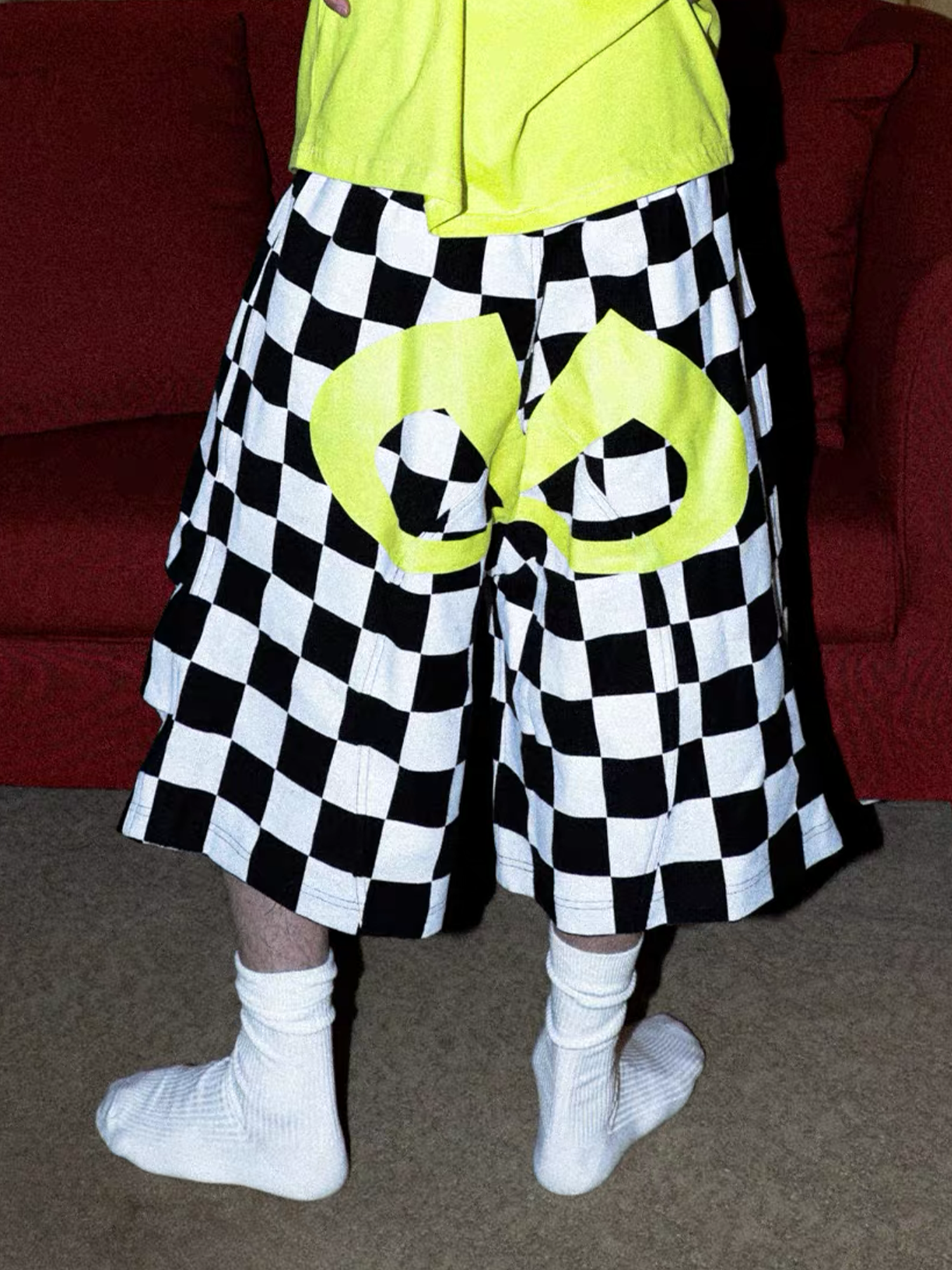 PCCVISION Checkerboard Pleated Baggy Shorts-Shorts-S (Preorder)-Free Shipping Leatheretro