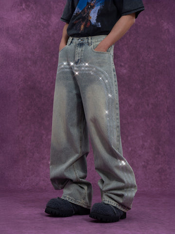 CLP Men's Retro Light Blue Curved Hem Jeans-Light Blue-S-Free Shipping Leatheretro