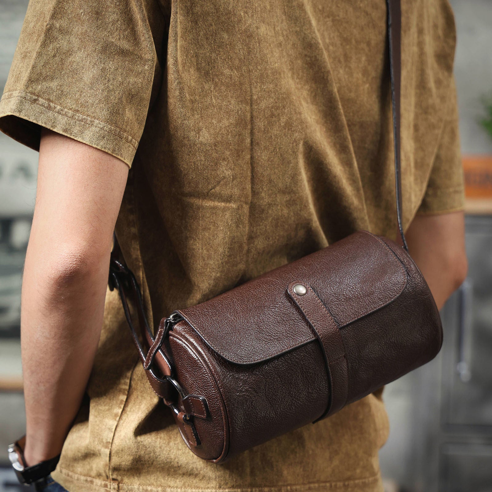 Genuine with Full-Grain Vegetable-Tanned Leather Bag-Handbags-Dark Coffee-Free Shipping Leatheretro