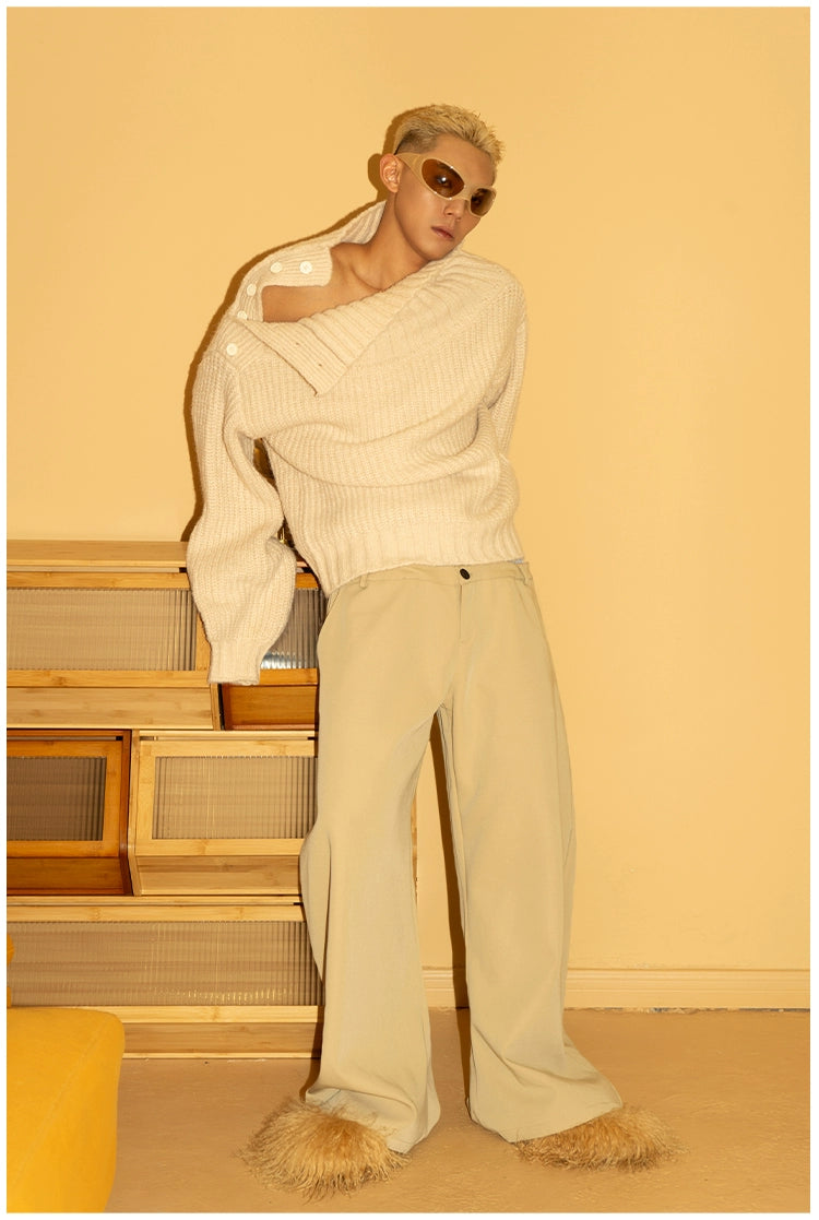 CLP Men's Apricot Cable-Knit Turtleneck Sweater-Apricot-S-Free Shipping Leatheretro