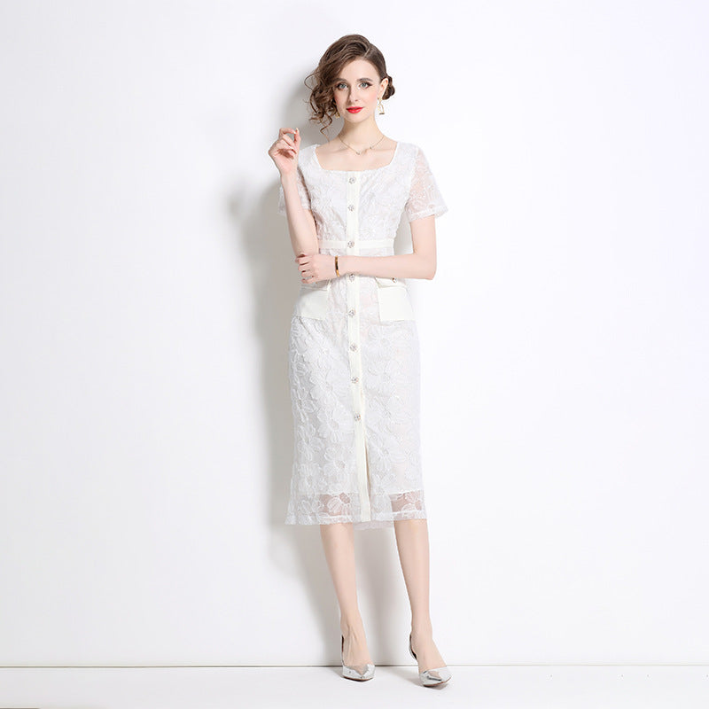 Designed Luxury Elegant Summer Lace Dresses-Dresses-White-S-Free Shipping Leatheretro