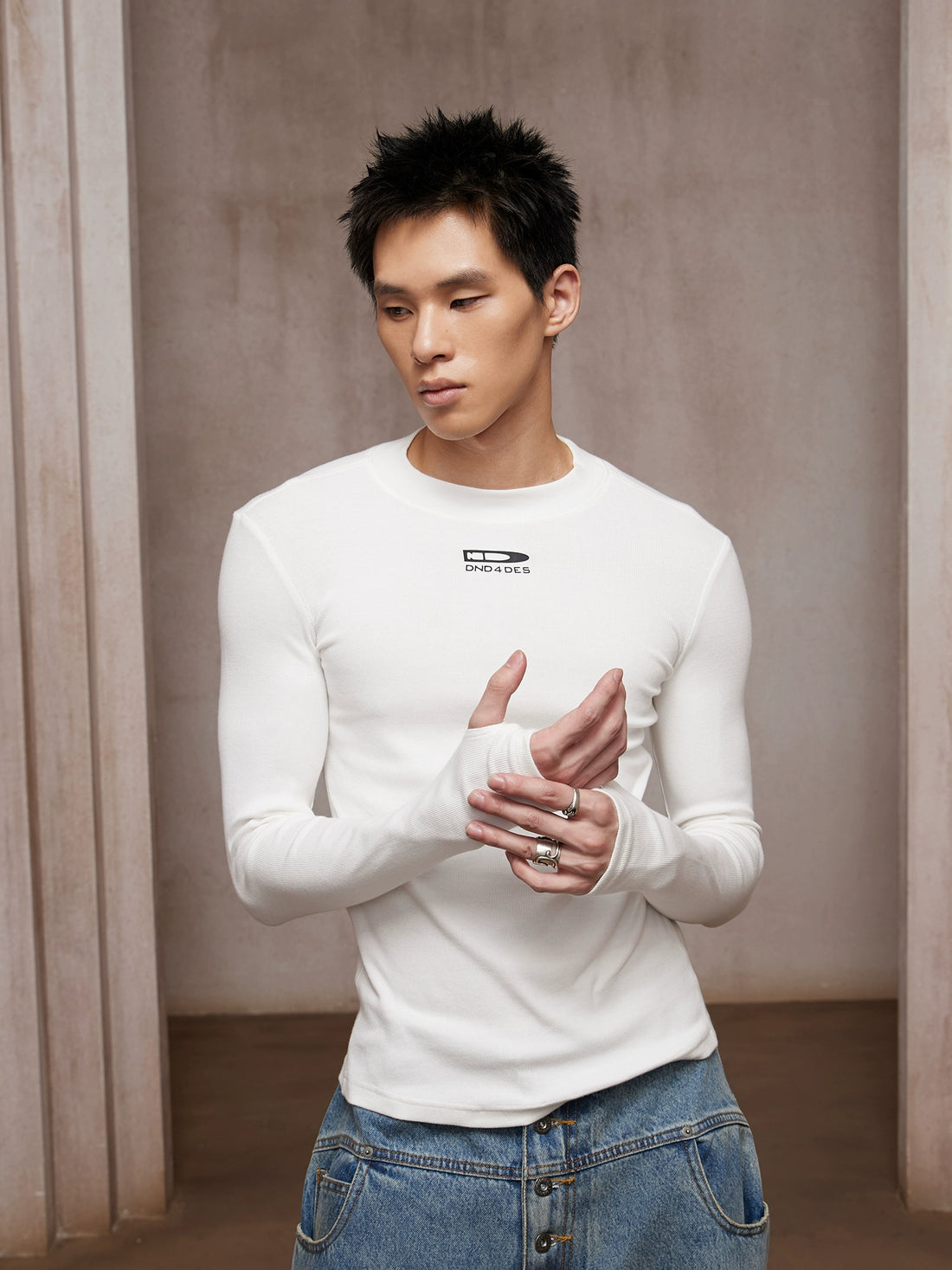 DND4DES Men's Long Sleeve T-Shirt - Ribbed Stretch Fit-Black-S-Free Shipping Leatheretro