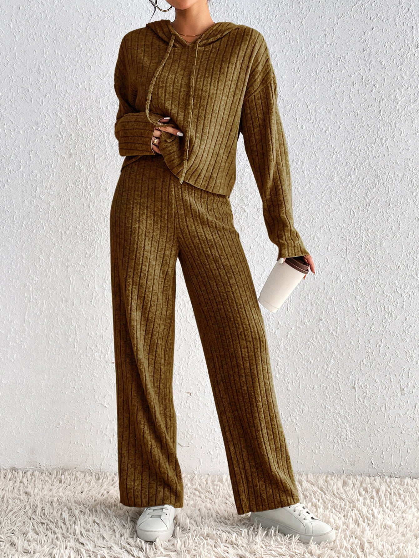 Casual High Neck Fall Two Pieces Knitted Suits-suits-Yellow-S-Free Shipping Leatheretro