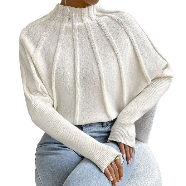 Casual High Neck Pullover Knitted Sweaters-Sweater&Hoodies-Ivory-S-Free Shipping Leatheretro