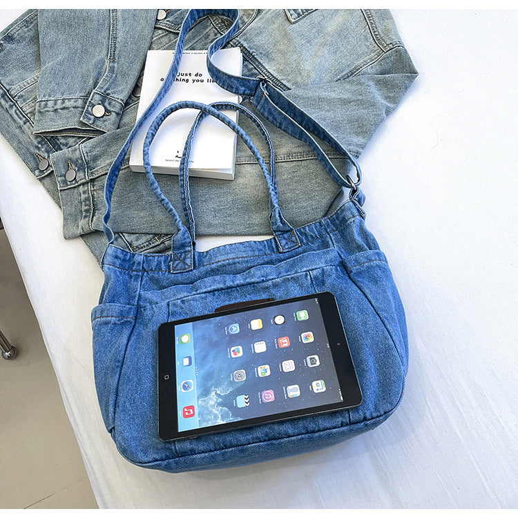 Denim Tote Bag for Women-Canvas Bag-Dark Blue-Free Shipping Leatheretro