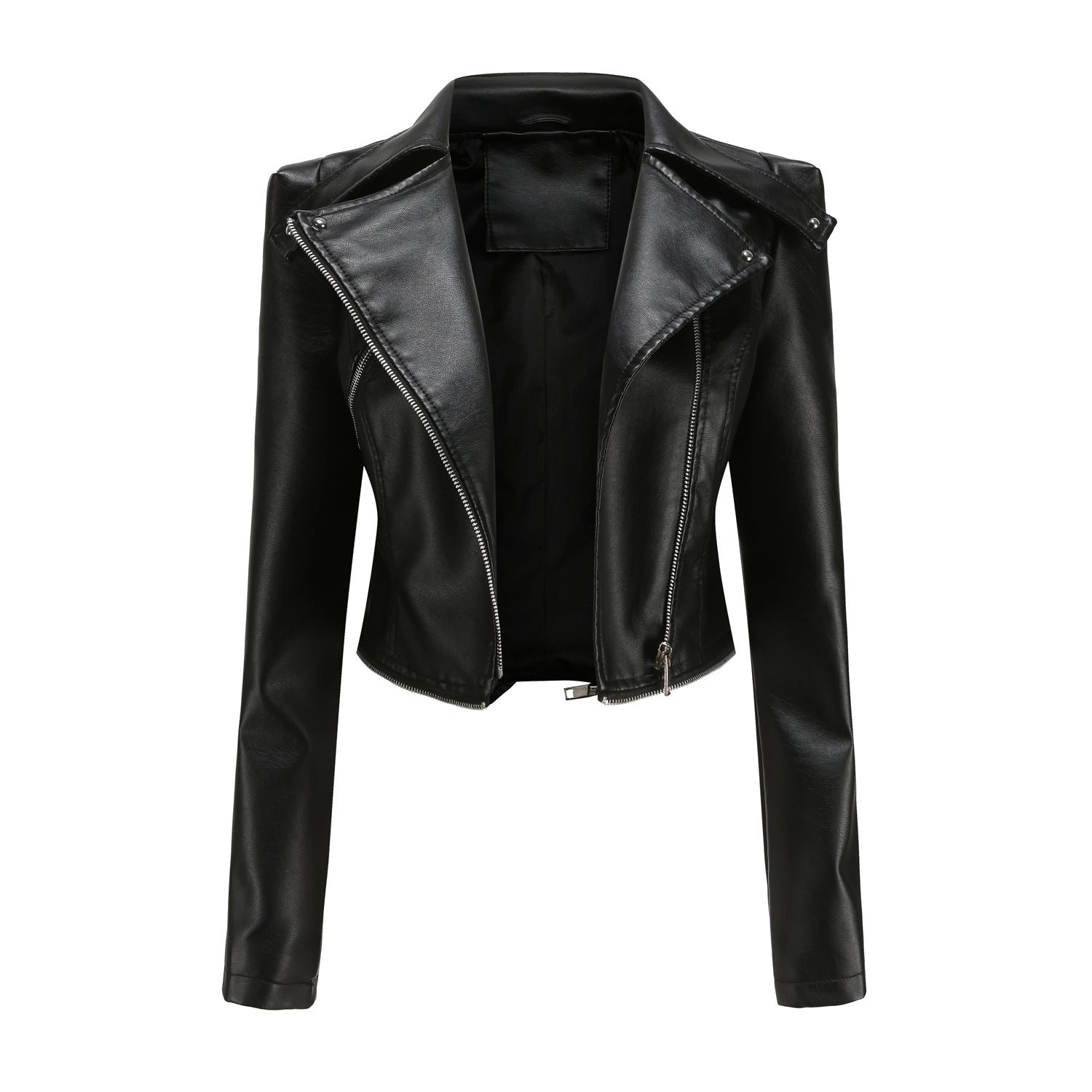 Women's Detachable Hem Faux Leather Jacket-black-S-Free Shipping Leatheretro