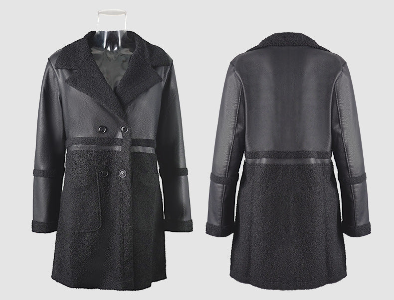 Women's Mid-Long PU Leather Jacket-Black-S 50-57kg-Free Shipping Leatheretro