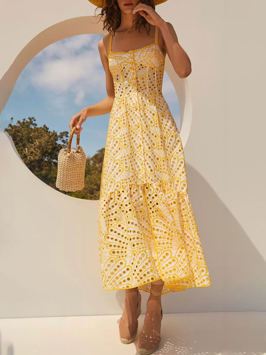 Fashion Designed Embroidery Long Dresses-Dresses-Yellow-S-Free Shipping Leatheretro