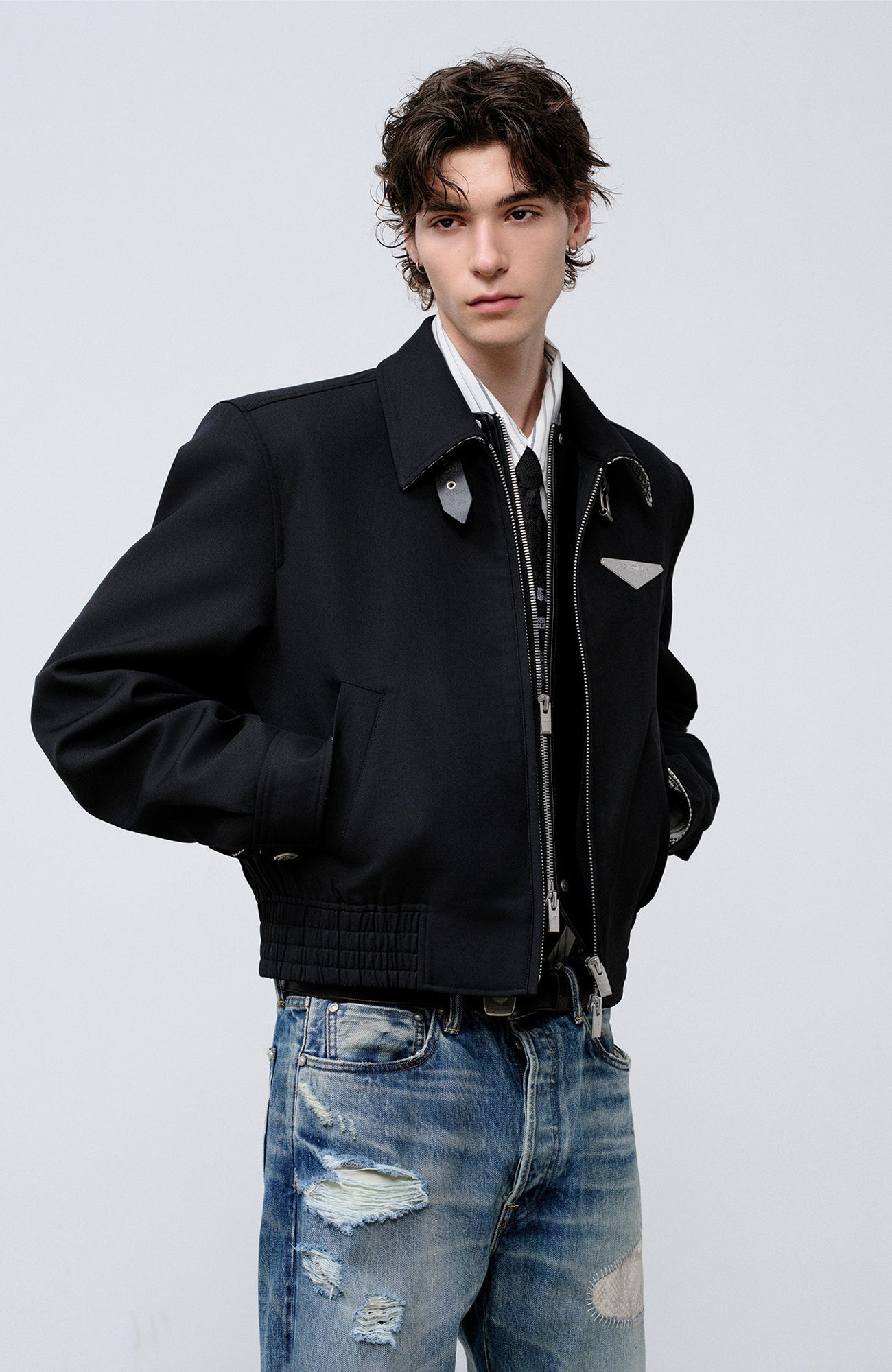 FACEONLAB Cropped Harrington Zip Jacket Black-Jacket-M (Preorder)-Free Shipping Leatheretro