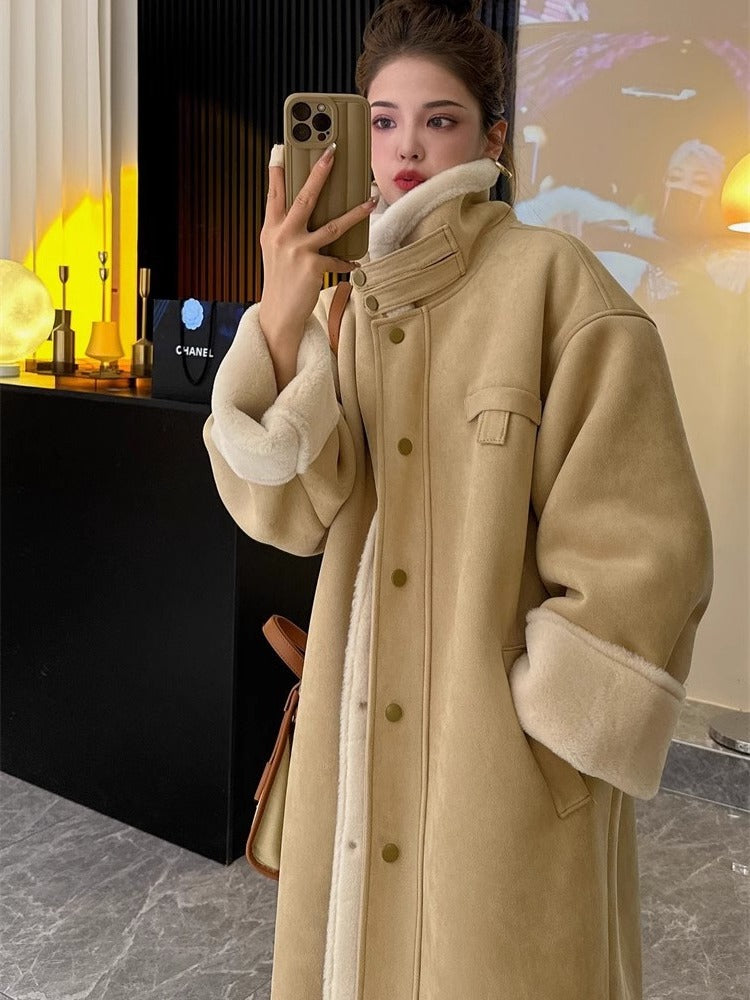 Fashion Faux Fur Winter Long Outerwear for Women-Outerwear-Apricot-S-Free Shipping Leatheretro