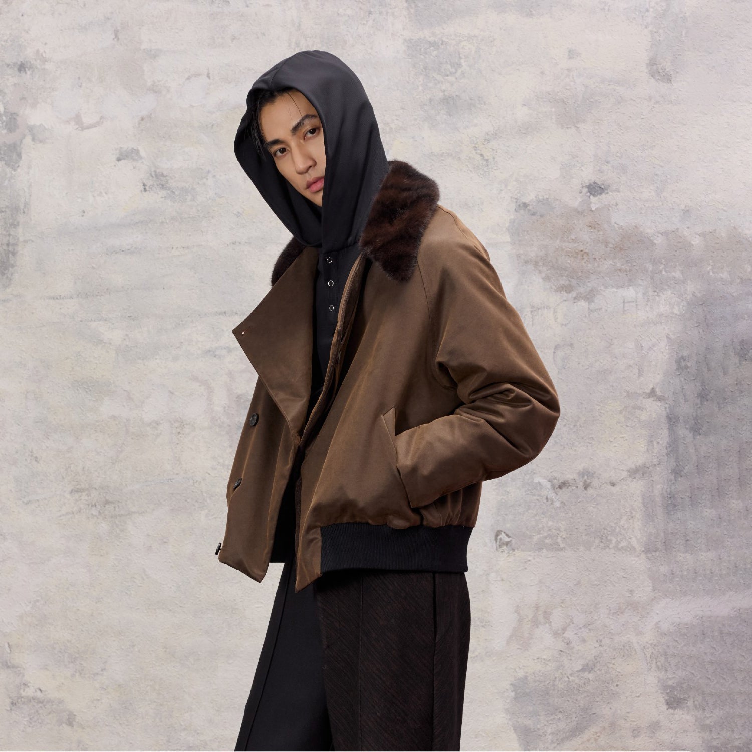 ALVNG AR ANTS Asymmetrical Placket Faux Fur Collar Jacket-Jacket-S (Preorder)-Free Shipping Leatheretro