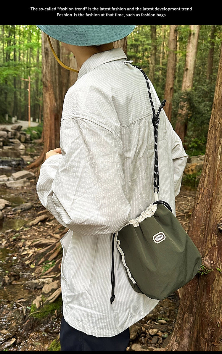 BOOM Colorblock Crossbody Bag - Versatile Drawstring Bucket Bag-Black rope-Free Shipping Leatheretro