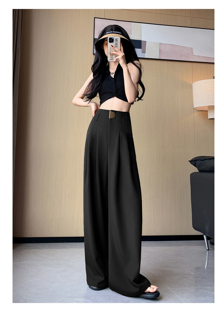 Casual High Waist Loose Long Straight Pants-Pants-Black-S-Free Shipping Leatheretro