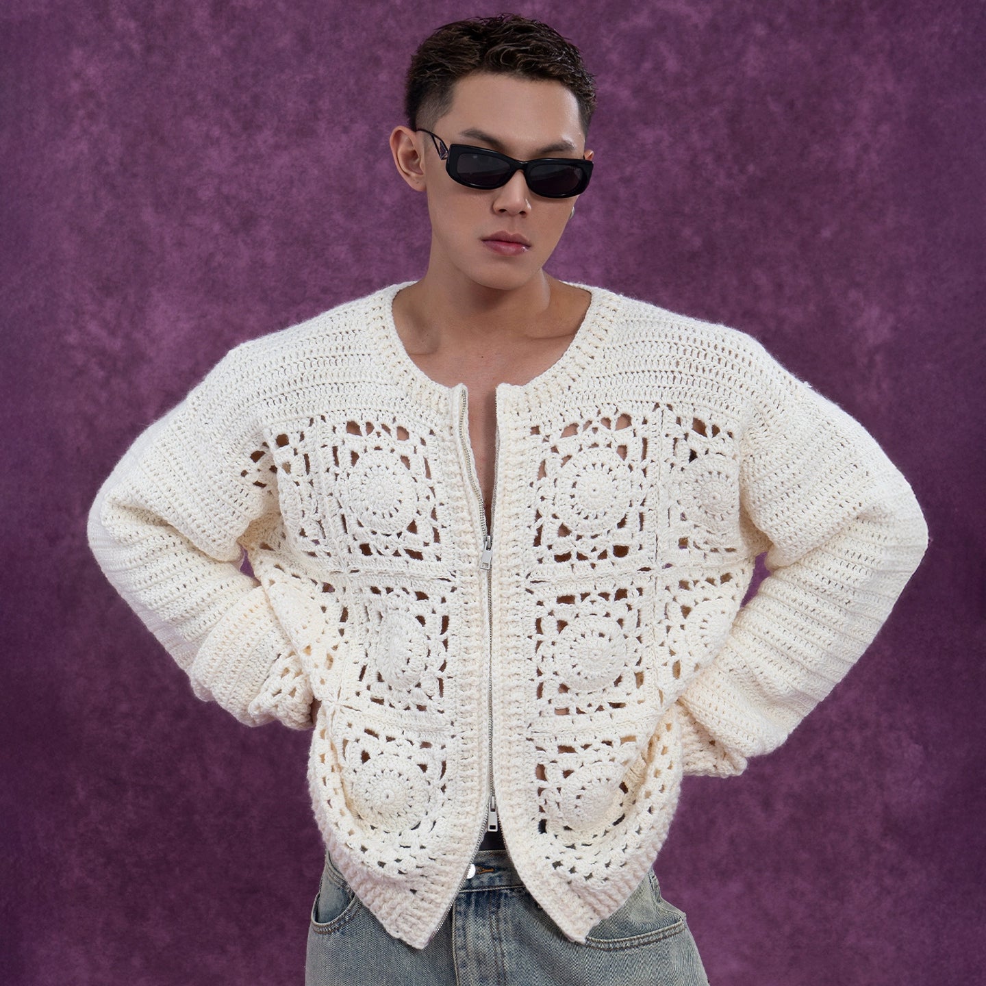 CLP Men's Apricot Crochet Knit Sweater-Apricot-One Size-Free Shipping Leatheretro