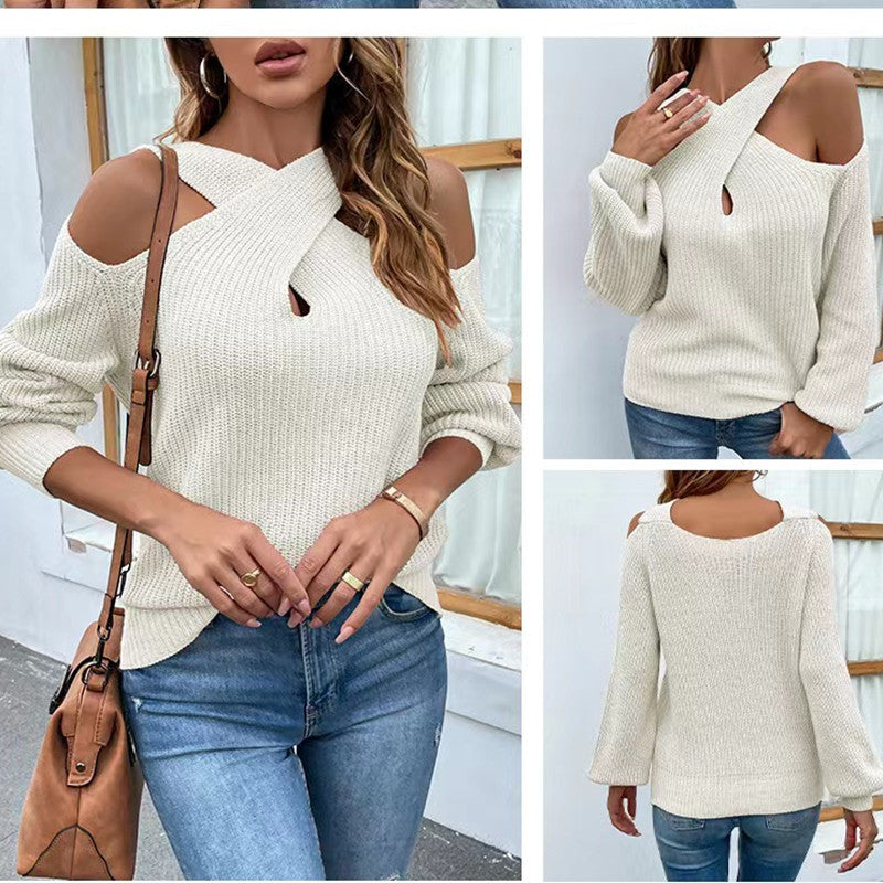 Casual Crossed Halter Knitted Sweaters-Sweater&Hoodies-Khaki-One Size-Free Shipping Leatheretro