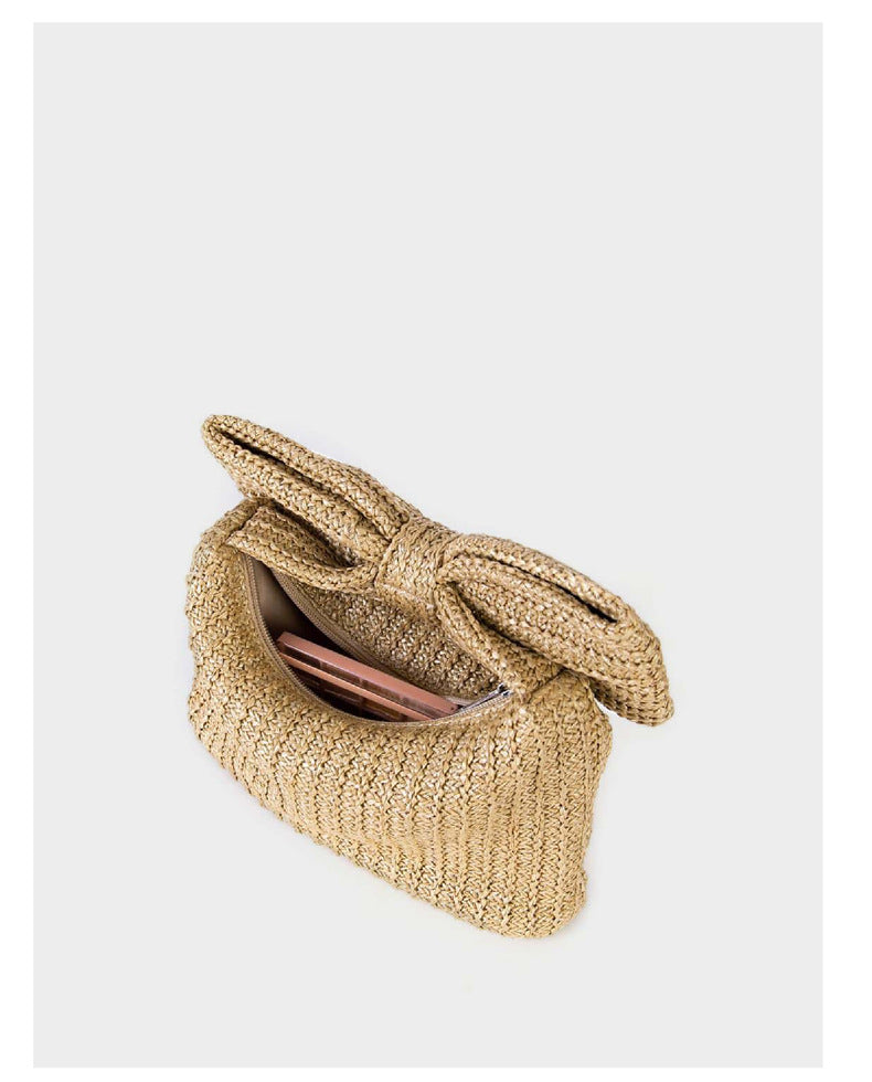 Bowknot Straw Handbag – Crossbody Boho Chic Purse for Women-khaki-24x6.5x14CM-Free Shipping Leatheretro
